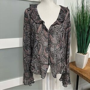 Aritzia Wilfred Castelo Semi Sheer Peplum Blouse SZ XLarge Coquette Feminine EUC